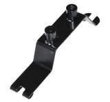 Small Front Basket Assembly Bracket with 2 Offset for Pride Celebrity X, Celebrity XL, Hurricane, and Wrangler Mobility Scooters; black metal piece with holes and screws for secure attachment.