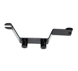 Small Front Basket Assembly Bracket with 2 Offset for the Pride Celebrity X, Celebrity XL, Hurricane, and Wrangler Mobility Scooters; a black metal bracket featuring multiple holes for secure attachment.