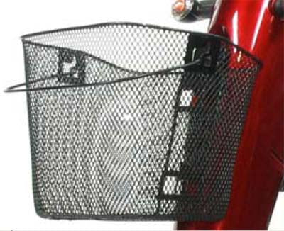 Front Basket for Drive Gladiator and Gladiator GT Scooters, shown as a close-up of black wire mesh attached to the front of a scooter, highlighting its durable construction and convenient design.