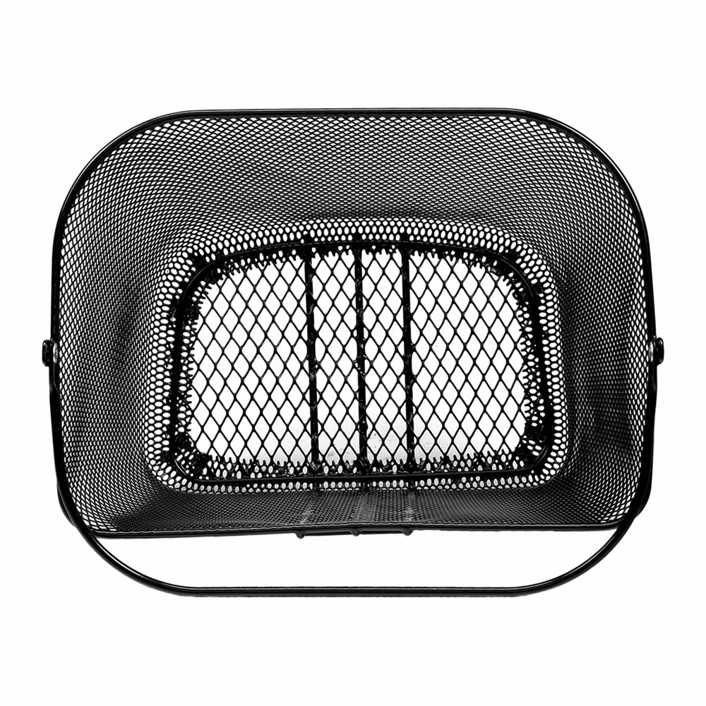 Basket for Merits Pioneer 4 (S141), Pioneer 9 (S331), & Pioneer 10 (S341) Mobility Scooters. A black mesh basket with a handle, ideal for storing items while on the move.