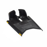 Front Body & Tiller Shrouds with Mat & Reflective Inserts for the 3-Wheel Go Go Elite Traveller Plus (SC53) (Version 2) featuring a black plastic structure with yellow accents and holes.