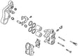 Front Brake Caliper Assembly for Honda Helix CN250 (1986-1993 Models) (OEM) shown in a detailed line art diagram, highlighting individual parts and their arrangement within the assembly.