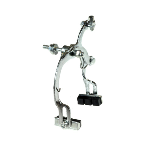 Front Brake Caliper Assembly for Recreational Electric Scooters, featuring a close-up view of a silver and black bicycle pedal, highlighting the detailed design and construction.