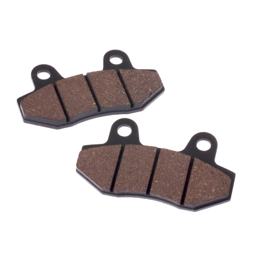 Front Brake Pads for the 250cc Baja Wilderness Trail 250 ATV, shown in a pair with close-up views highlighting the textured surface and precise design for optimal performance.