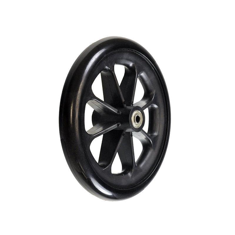 8 Front Caster Wheel for the Drive Bariatric Steel Transport Chair, featuring a black wheel with a metal center, designed as an OEM replacement for enhanced mobility and durability.