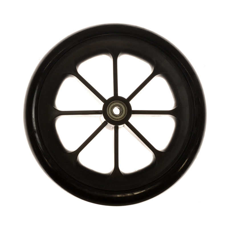 8 Front Caster Wheel for the Drive Bariatric Steel Transport Chair, featuring a black wheel with a metal center, essential for replacing the front transport chair caster wheel.