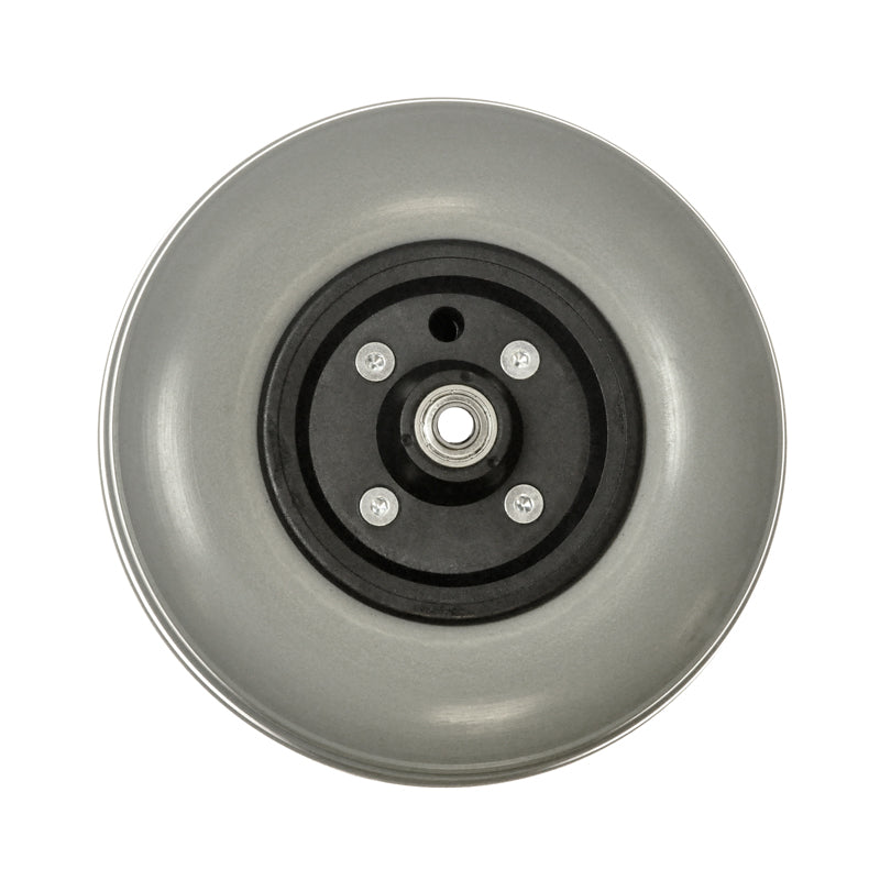 Close-up of the 8x2 (200x50) Front Caster Wheel for the Drive Deluxe Sentra Heavy Duty Extra Extra Wide Bariatric Wheelchair, featuring a black and silver rim.