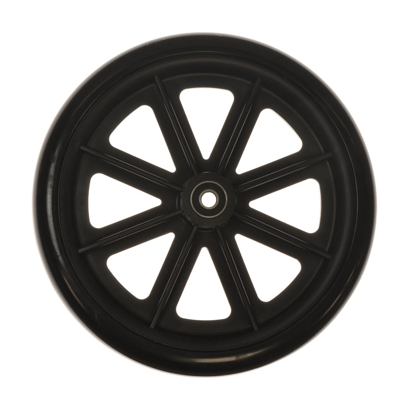 8 Front Caster Wheel for the Drive Poly-Fly High Strength Lightweight Transport Chair, featuring a central hole, designed as an OEM replacement for the front wheel of the transport chair.