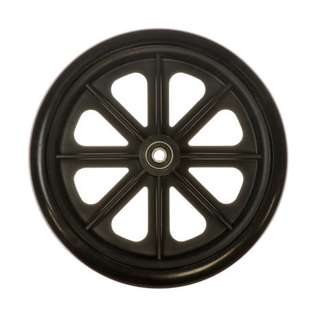 8 Front Caster Wheel for the Drive Deluxe Sentra Full, Viper Plus, Deluxe Fly-Weight Aluminum, and Deluxe Go-Kart Steel Transport Wheelchairs, featuring a black rim and white center.