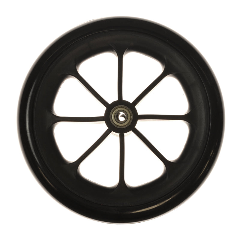 8 Front Caster Wheel for the Drive Steel Transport Chair, Rebel, Silver Sport 1, Silver Sport 2, and Silver Sport Full Recline Wheelchairs, featuring a black wheel with a metal center.