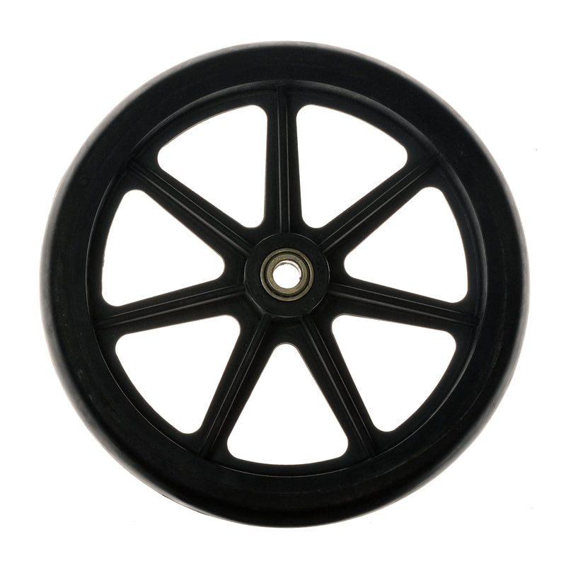 8 Front Caster Wheel for the Drive Travelite Transport Chair, featuring a black wheel with a metal center, ideal for replacing transport chair caster wheels.