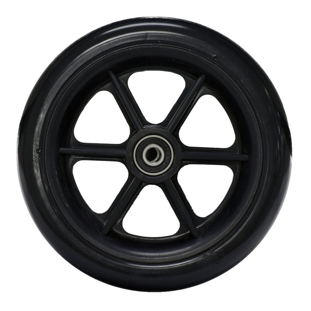 Front Caster Wheel for the Drive Viper Jr Wheelchair, featuring a black wheel with a metal center, designed for smooth mobility and durability.