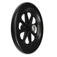 8x1-1/4 Front Caster Wheel for the Invacare Tracer EX2 and SX5 Manual Wheelchairs, featuring a black wheel with a silver center, designed with solid dark gray rubber and integrated bearings.