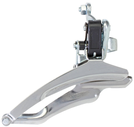 Close-up of the Front Derailleur for 28.6mm Tube, showcasing the intricate bicycle gear mechanism and lever, essential for enhancing the performance of bikes and scooters.