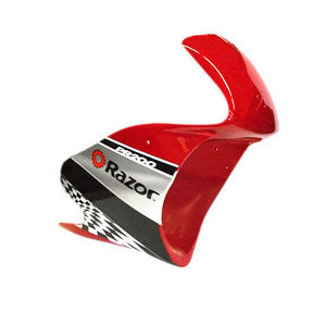 Front Fairing for Razor Pocket Rocket PR200, showcasing a sleek design with a close-up of the logo. This discontinued item was a replacement part for the Razor Pocket Rocket.