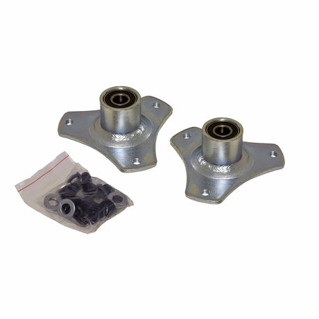 Front Wheel Flanges with Bearings for the Razor Dirt Quad, showcasing metal flanges, screws, and wheel bearings, packaged with necessary mounting hardware.