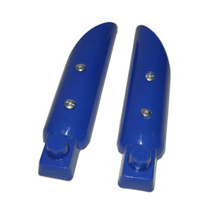 Front Fork Guards for the Razor MX350 Dirt Rocket (Set of 2), showing two blue plastic protective covers designed to shield the front fork of the dirt bike.