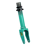 Front Fork for the Pulse Charger, featuring a green metal cylinder with a black metal ring, includes the headset screw cap and bushing lock bolt for securing to the scooter frame.