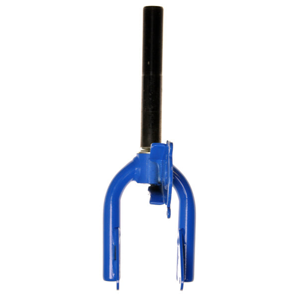 Front Fork for the Razor Trikke E2 electric scooter, shown as a sturdy blue and black metal component, essential for replacing damaged forks and ensuring safe operation of the front-mounted motor.