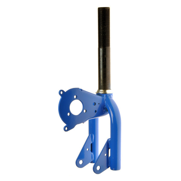 Front Fork for the Razor Trikke E2 electric scooter, featuring a sturdy blue metal build with a black handle, designed to replace damaged forks and ensure safe riding.