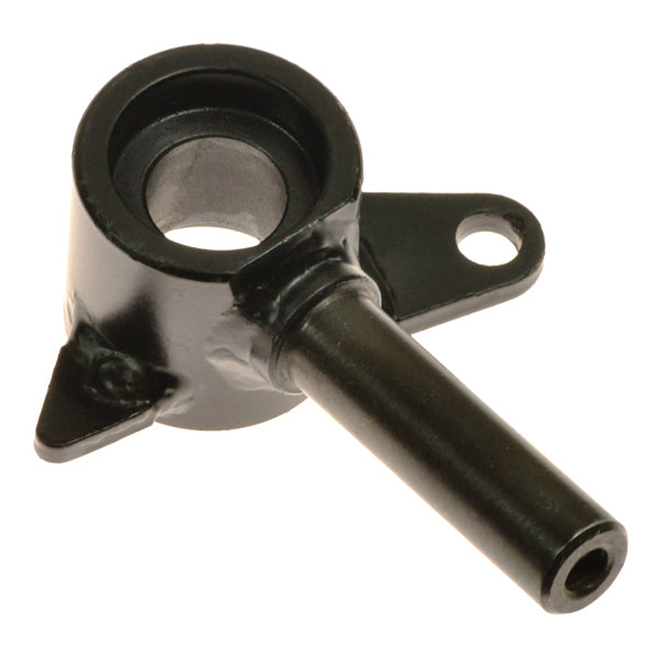 Front Left Spindle for the Pride Revo (SC64): Close-up of a black metal object with a hole, part of the scooter's front frame assembly, connecting the wheel assembly to the front axle.