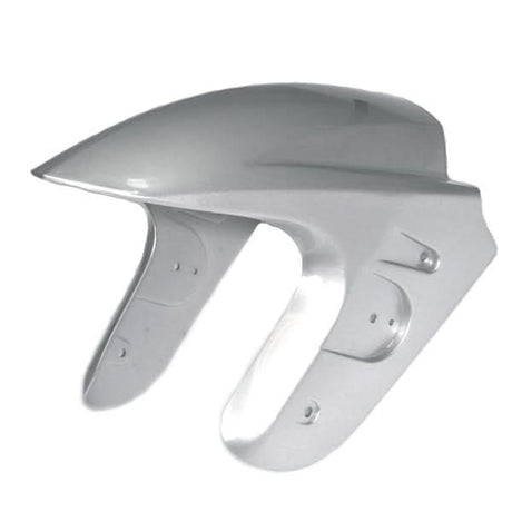 Front Wheel Mud Guard for the Baja Sun City (SC150) 150cc Scooter, featuring a silver plastic design with multiple holes, ready to mount for optimal protection.