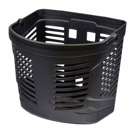 Front Plastic Basket for the Drive Panther & Ventura Scooters, featuring a black, hole-patterned design, perfect for mounting on the scooter's front tiller. Lightweight and durable for enhanced convenience.