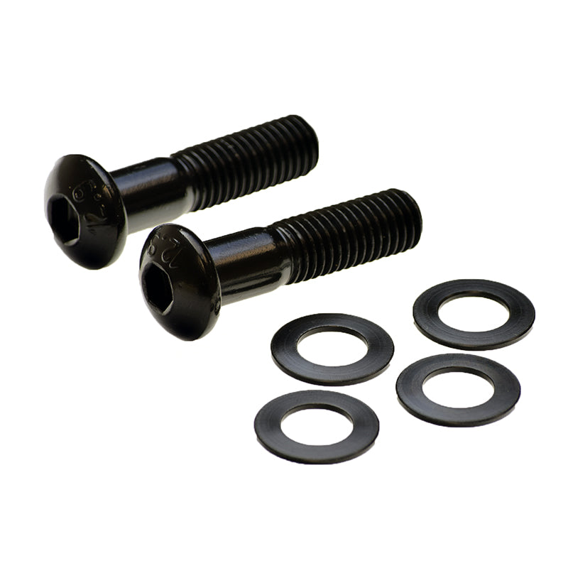 Front Strut/Shock Absorber Assembly for the Jazzy 614 HD (Used) featuring a close-up of black bolts, screws, and washers essential for the suspension system.