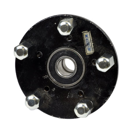 Front Wheel Hub Assembly for the Pride Mobility Pursuit Sport (MV714) & Victory XL (SC714), a black circular metal part with silver bolts, fully assembled with lug nuts and 6202-2RS bearings.