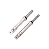 Silver Front Forks for the Honda Ruckus (NPS50) (Blemished) - Close-up of a pair of heavy-duty, metal hydraulic cylinders designed for high performance and compatible with drum-brake front wheels.