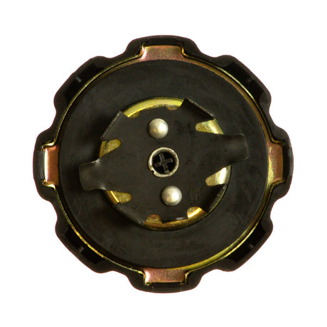 Fuel Tank Cap for The Baja Doodle Bug and Mini Bike (MB165 & MB200) - Black and gold circular metal cap with a close-up of the screw detail.