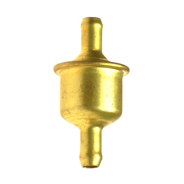 Universal In-Line Fuel Filter - Gold, showcasing a close-up view of the gold-colored metal filter, highlighting its brass nozzle and intricate design, ideal for scooters, ATVs, motorcycles, and more.