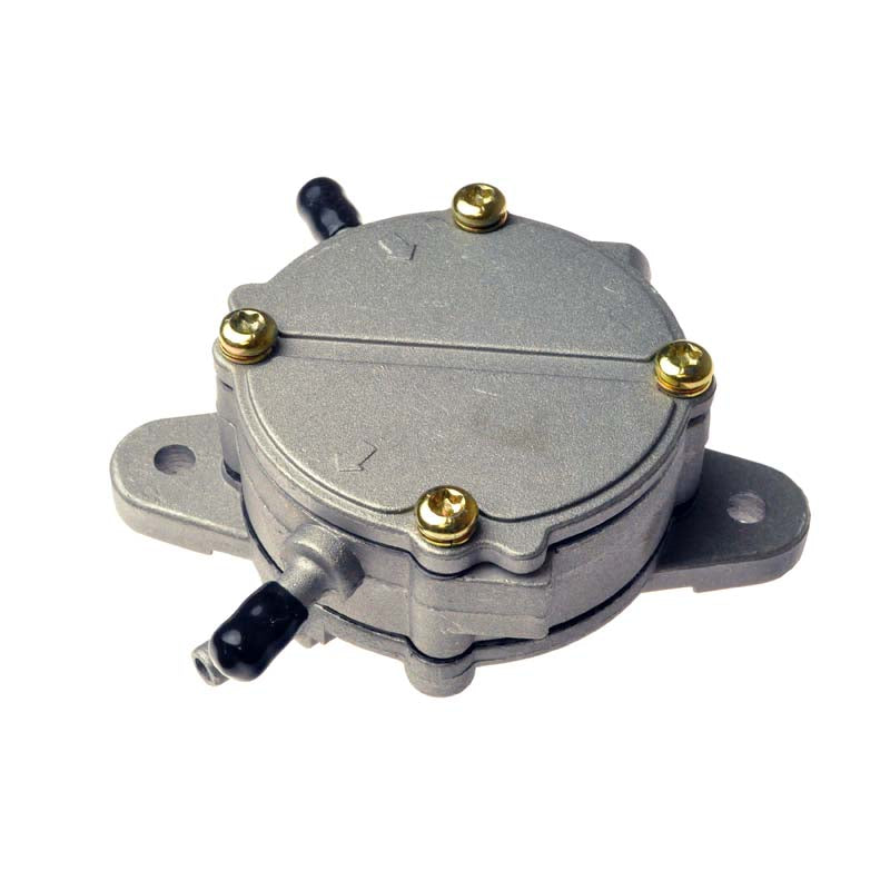 Fuel Pump for 250cc Scooters: a grey metal device with visible gold screws, essential for fuel filtration and replacement in gas scooters.