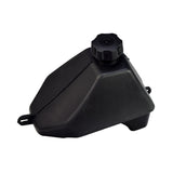 Black Plastic Fuel Tank for 50cc, 70cc, 90cc, & 110cc ATVs from Baja Motorsports, Roketa, SunL, & Taotao, featuring a black plastic body with a black cap and four visible holes.