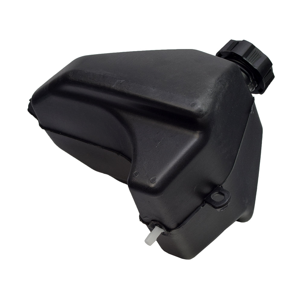 Black Plastic Fuel Tank for 50cc, 70cc, 90cc, & 110cc ATVs from Baja Motorsports, Roketa, SunL, & Taotao; a black plastic container with a black cap, suitable for various ATV models.