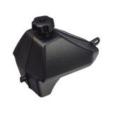 Black Plastic Fuel Tank for TaoTao 110cc ATVs, featuring a black plastic container and cap, suitable for 50cc to 110cc Chinese ATVs and adaptable for various custom builds.