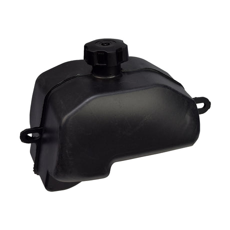 Black Plastic Fuel Tank for 50cc, 70cc, 90cc, 110cc, 125cc ATVs with a round black cap and central knob, suitable for various ATV models.