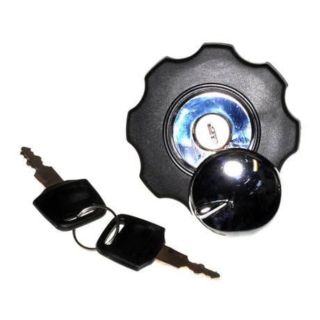 Fuel Tank Cap (Gas Cap) for Baja Dirt Runner 90 (DR90) - Green Versions Only, featuring a shiny black round object with a silver keyhole and accompanying key.