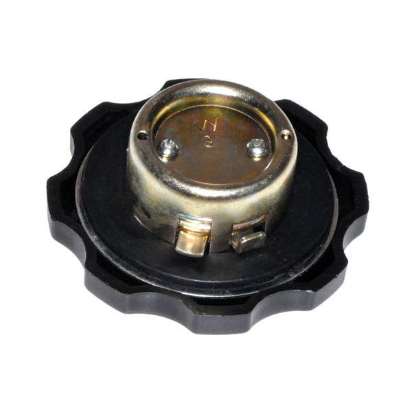 Fuel Tank Cap (Gas Cap) for Baja Dirt Runner 90 (DR90) - Green Versions Only, featuring a black and gold circular design with a black plastic handle, compatible with specific dirt bikes and ATVs.