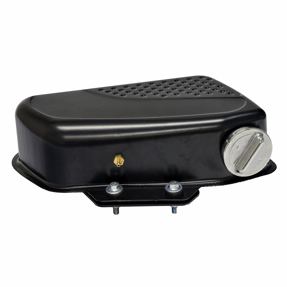 Fuel Tank for the Motovox MVS10, featuring a black metal body with visible screws, a round metal handle, and a silver knob. Note: Fuel cap not included.