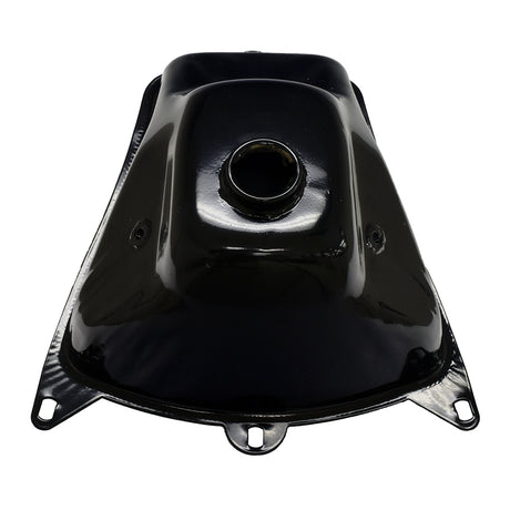 Fuel Tank for the Motovox MVX70 Pit Bike, a black metal object with multiple holes, designed to hold 3.08 liters of fuel. Note: Fuel cap not included.