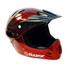 Full Face Youth-Size Helmet from Razor, featuring a sleek black visor and multiple cooling vents, designed for riders aged 8 to 14 with head circumferences of 21.5 to 23.