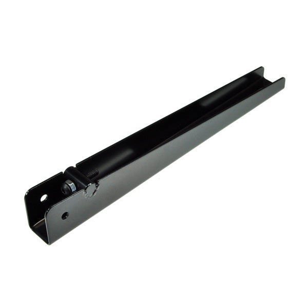 Full Length Armrest Bracket for Jazzy Power Chairs with Universal Seat, featuring a smooth glossy black metal finish and visible screws for easy assembly.