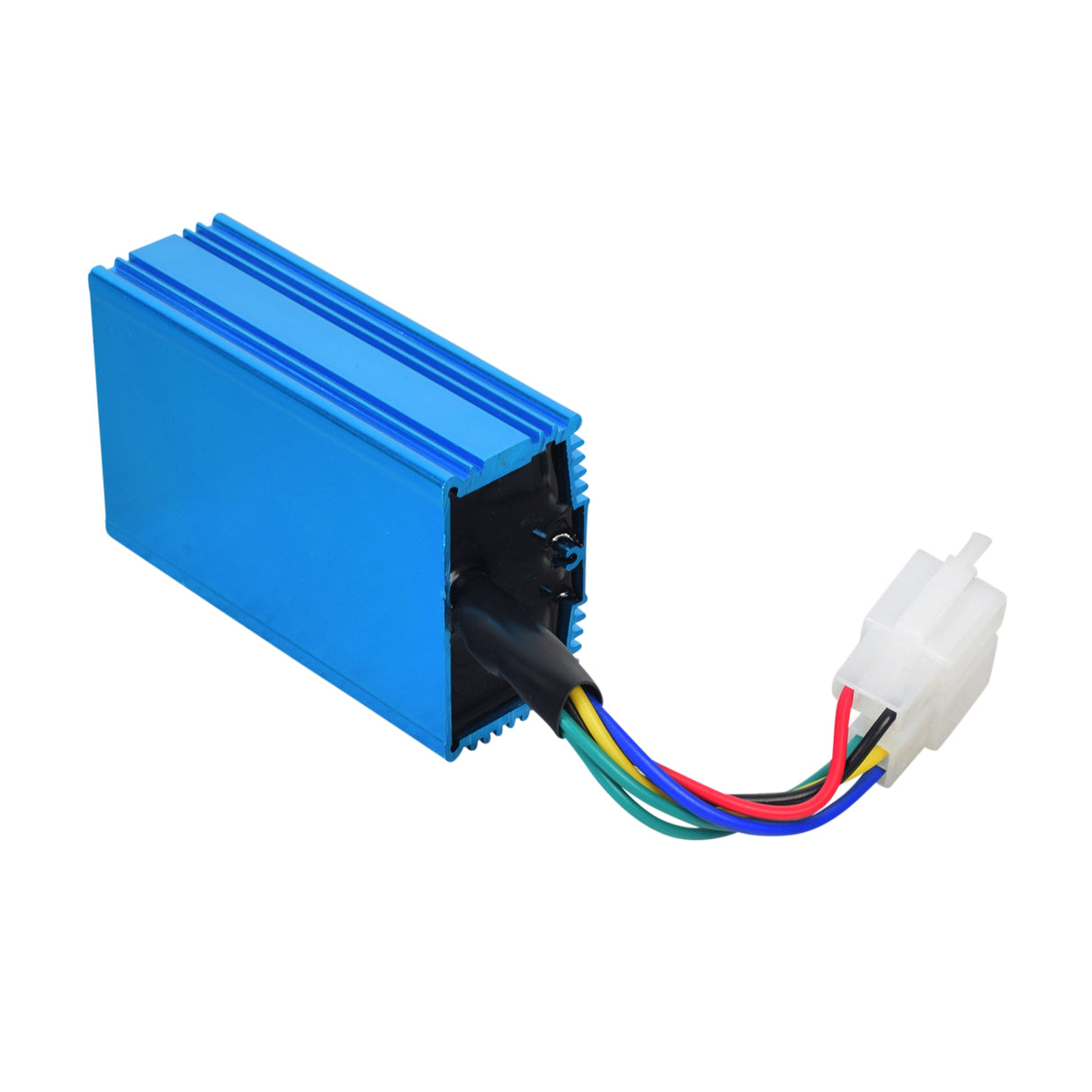 High Performance No Rev Limit CDI Module (Ignitor) for 150cc ATVs & Dirt Bikes, featuring a blue rectangular box with multiple black wires extending from it, essential for boosting acceleration and performance.