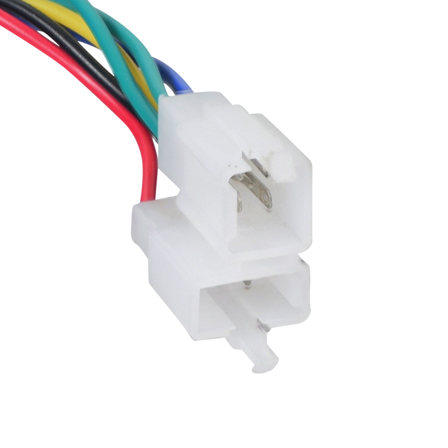 High Performance No Rev Limit CDI Module (Ignitor) for 150cc Go-Karts, showing a close-up of its plug and several colored wires, highlighting its electrical connectors.