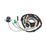 8 Coil Magneto Stator with 3+2 Wiring Connector for 125cc and 150cc GY6 Coolster Go-Karts, featuring visible wiring and electrical components in a close-up view.