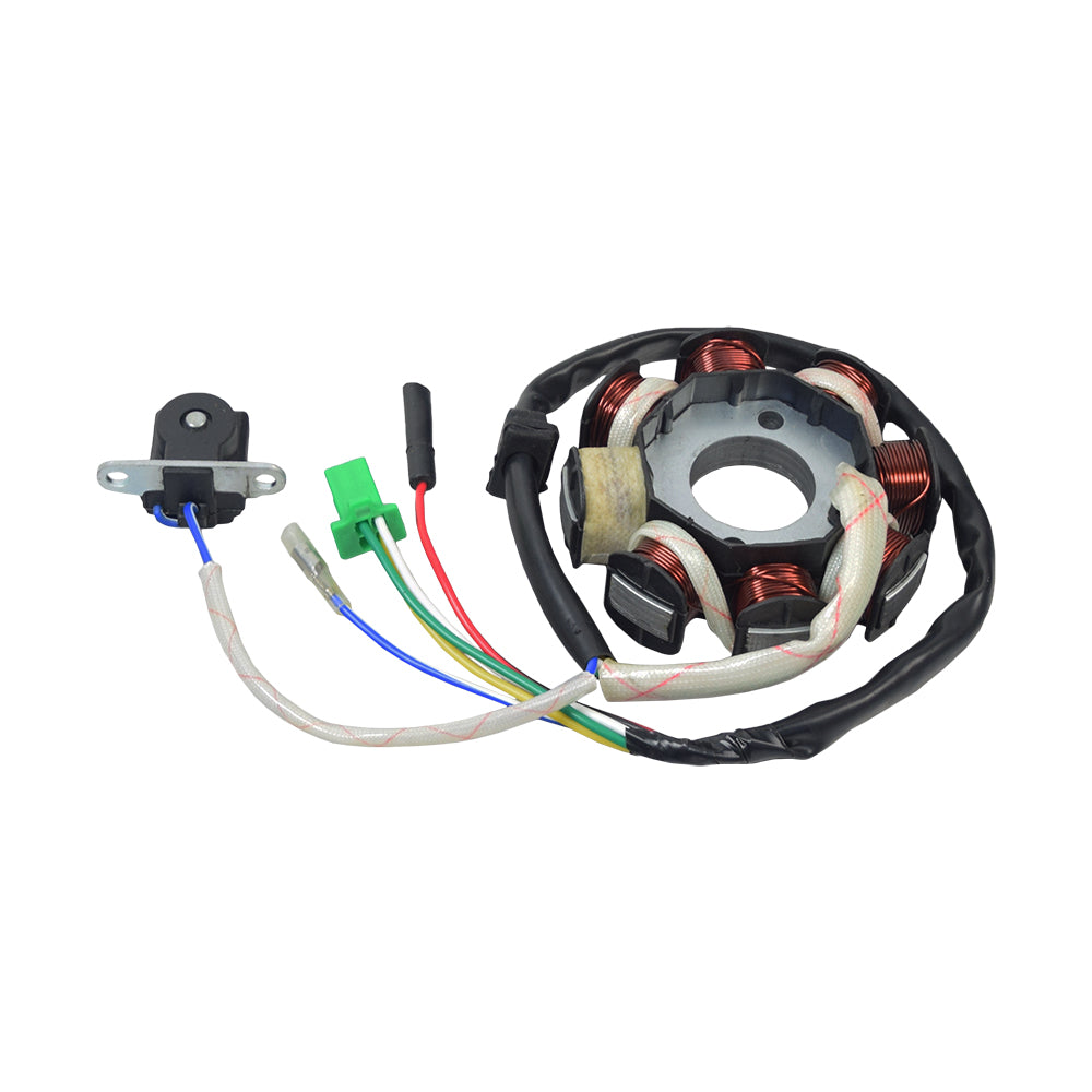 8 Coil Magneto Stator with 3+2 Wiring Connector for 150cc GY6 Hammerhead Off-Road® Go-Karts, showcasing intricate electrical wiring and connectors.