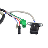 8 Coil Magneto Stator with 3+2 Wiring Connector for 150cc GY6 Hammerhead Off-Road® Go-Karts, featuring a close-up of the wiring, electrical connectors, and a black plastic device with a blue wire.