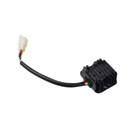 5 Pin 5 Wire Type N HK-D Rectifier (Voltage Regulator) with Male Pin Connector, featuring a black electronic device with visible colorful wires and white plastic connectors, designed for scooters, dirt bikes, and ATVs.