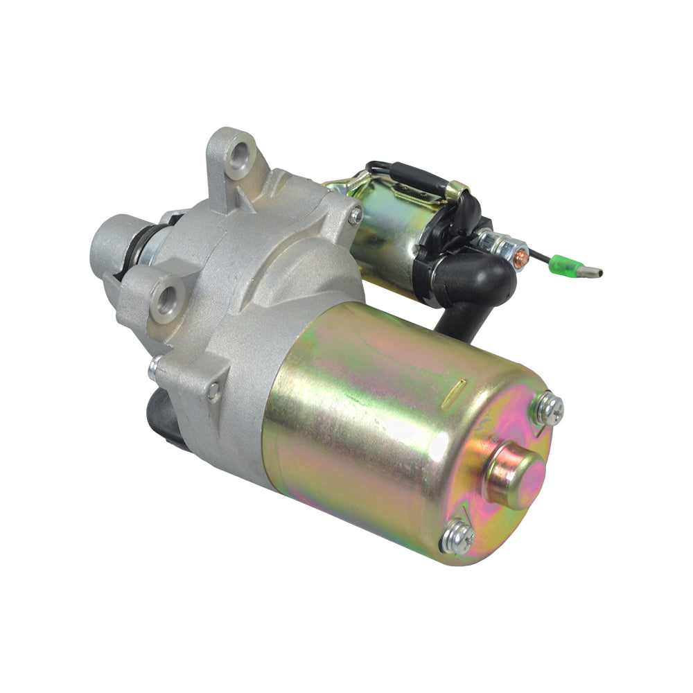 Electric Starter Motor with Solenoid for 6.5 HP 196cc Go-Kart & Mini Bike Engines, featuring a metallic cylindrical body with visible connectors.